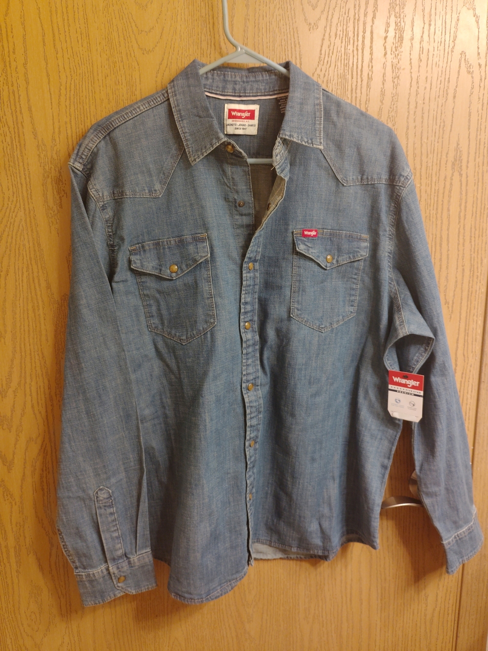 Wrangler Blue Denim Shirt with Red Logo Patch